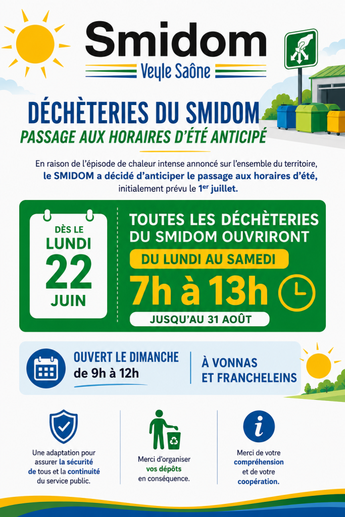 Affiche horaires déchèterie été (FB)